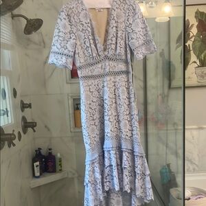 Elegant Lace Midi Dress in Light Blue